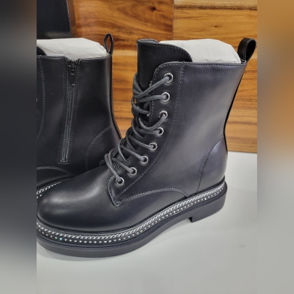 Boot Black Lace-Up zip Ankle High Combat size 7 NEW - Picture 6 of 9